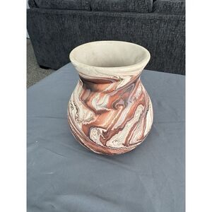 Mid-century Hand Painted Nemadji Pottery Vase 6 1/2 In Tall‎ Swirl Design